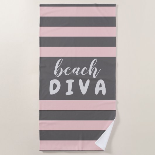 Pastel Red Stripes met Custom Text Beach DIVA Strandlaken (Voorkant)