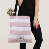 Pastel Red Stripes op elk kleurenmonogram Tote Bag (Dichtbij)