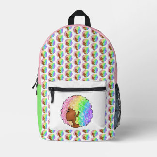 Pastel Regenboog Afro Portret Groovy Retro Krullen Bedrukte Rugzak