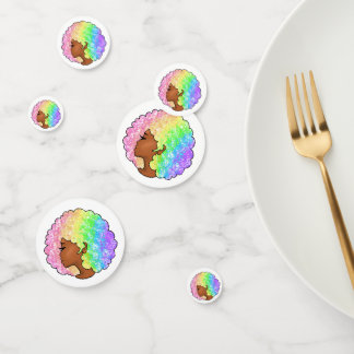 Pastel Regenboog Afro Portret Groovy Retro Krullen Confetti