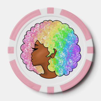 Pastel Regenboog Afro Portret Groovy Retro Krullen Poker Chips