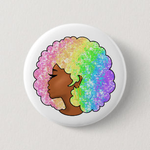 Pastel Regenboog Afro Portret Groovy Retro Krullen Ronde Button 5,7 Cm