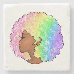 Pastel Regenboog Afro Portret Groovy Retro Krullen Stenen Onderzetter