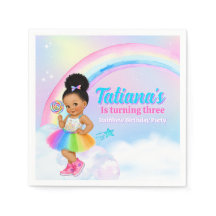 Pastel Regenboog Afro Puff Meisje Verjaardagsfeest