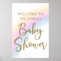 Pastel Regenboog Baby Shower Welkom Bord Elke Kleu