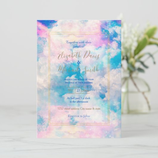 Pastel regenboog bewolkte hemel esthetisch kaart (Staand voorkant)