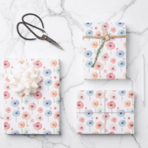 Pastel Regenboog Bloemen op Wit Inpakpapier Vel