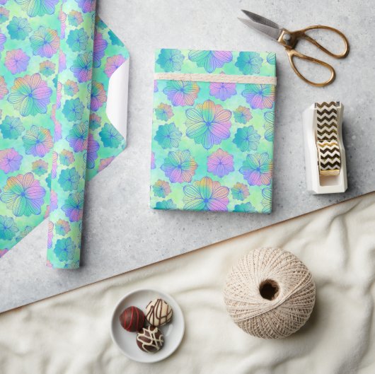 Pastel Regenboog Bloemen Wrapping Papier (Crafts)