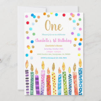 Pastel Regenboog Confetti 1e Verjaardag Kaart