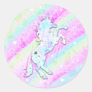 Pastel Regenboog Diamanten & Sterren Magisch Eenho Ronde Sticker