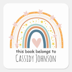 Pastel regenboog dit boek behoort tot de kinder bo vierkante sticker