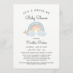Pastel Regenboog Drive By Baby Shower Uitnodiging