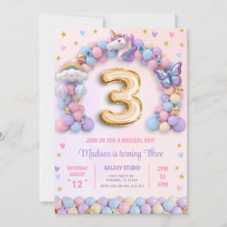 Pastel Regenboog Eenhoorn 3e Verjaardag Kaart