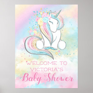 Pastel Regenboog Eenhoorn Baby Shower Bord Poster