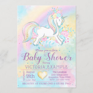 Pastel Regenboog Eenhoorn Baby Shower Uitnodiginge Kaart