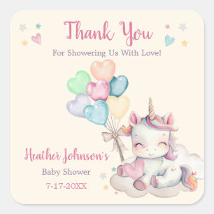 Pastel Regenboog Eenhoorn Baby Shower  Vierkante Sticker