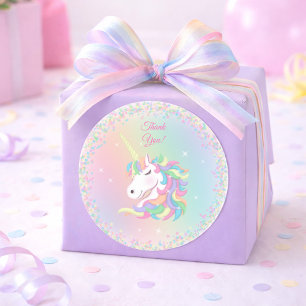Pastel Regenboog Eenhoorn Gelukkige Verjaardag Bed Ronde Sticker
