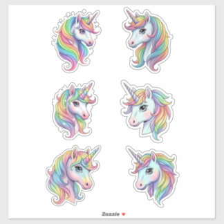 Pastel Regenboog Eenhoorn Gezichten Vinyl Sticker