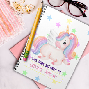 Pastel regenboog eenhoorn naam ex libris notitieboek