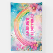 Pastel regenboog en bloemen Retro Verjaardag Spandoek (Verticaal)