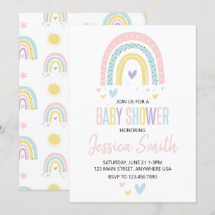 pastel regenboog en harten baby shower uitnodiging