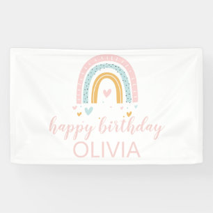 Pastel Regenboog en Hartjes Verjaardagsbanner Spandoek