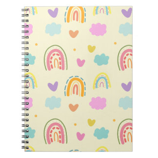 Pastel regenboog en wolkenpatroon notitieboek