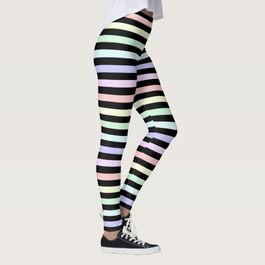 Pastel Regenboog en zwart gestreepte leggings (Rechts)