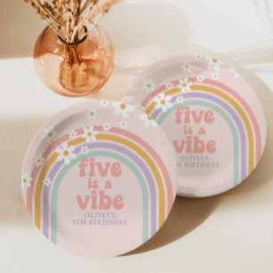 Pastel regenboog Five is a Vibe 5de verjaardag Papieren Bordje