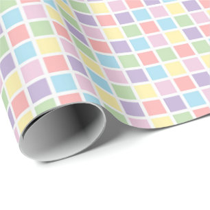 Pastel Regenboog Geruite Vierkanten,Verjaardag, Ba Cadeaupapier