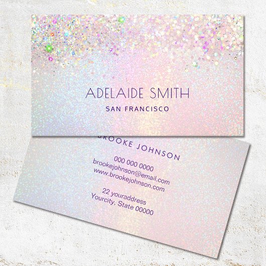 Pastel regenboog glitter effect visitekaartje