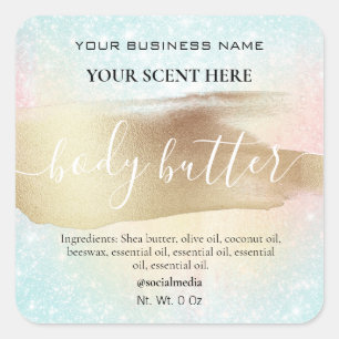 Pastel Regenboog Glitter Gold Body Butter Vierkante Sticker