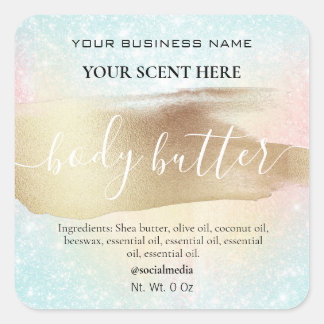 Pastel Regenboog Glitter Gold Body Butter Vierkante Sticker