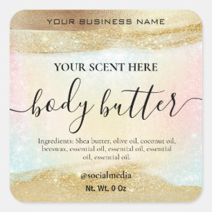 Pastel Regenboog Glitter Goud Body Butter Vierkante Sticker