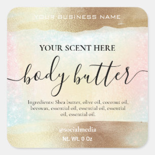Pastel Regenboog Glitter Goud Body Butter Vierkante Sticker