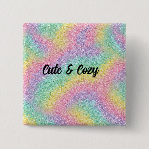 Pastel Regenboog Glitter Sparkle Aangepaste Speld Vierkante Button 5,1 Cm