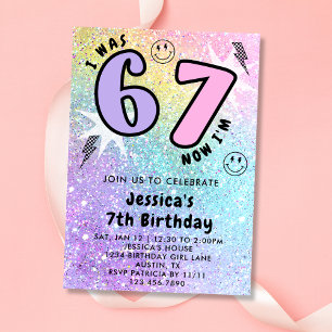 Pastel Regenboog Glitters 6 7 Meisje Verjaardagsfe Kaart