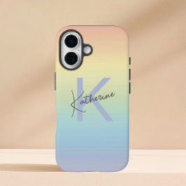 Pastel Regenboog Gradiënt Monogram iPhone 16 Hoesje