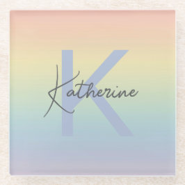 Pastel Regenboog Gradiënt Monogram Glazen Onderzetter