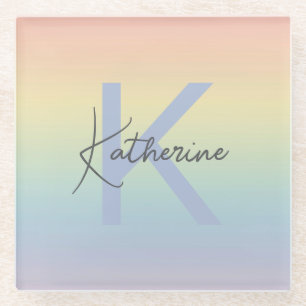 Pastel Regenboog Gradiënt Monogram Glazen Onderzetter