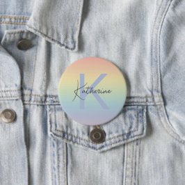 Pastel Regenboog Gradiënt Monogram Ronde Button 7,6 Cm