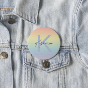 Pastel Regenboog Gradiënt Monogram Ronde Button 7,6 Cm