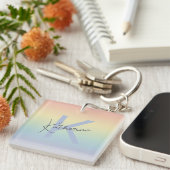 Pastel Regenboog Gradiënt Monogram Sleutelhanger (Voorkant Rechts)