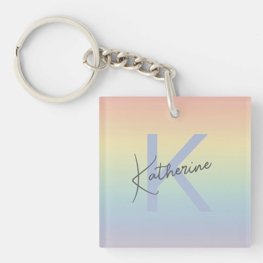 Pastel Regenboog Gradiënt Monogram Sleutelhanger (Voorkant)