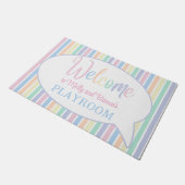 Pastel regenboog kleur gestreept welkom kinder spe deurmat (Schuin)