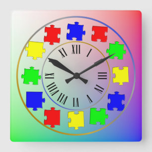 Pastel Regenboog Kleuren Jigsaw Puzzel op Romeinse Vierkante Klok