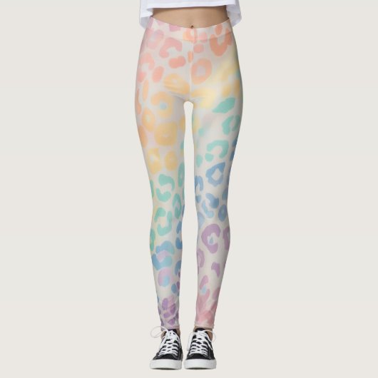 Pastel Regenboog Luipaardprint Leggings (Voorkant)