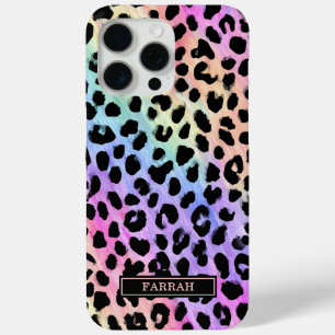 Pastel Regenboog Luipaardprint Monogram iPhone 15 Pro Max Hoesje