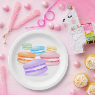 Pastel regenboog macarons papieren bordje