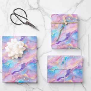Pastel Regenboog Marmer met Gouden Glitters Inpakpapier Vel